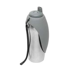 Messy Mutts Stainless Steel Travel Water Bottle Flip Up Bowl, Grey 24oz